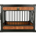 Heavy Duty Indoor Dog Crate for Large Dogs – TITAN DEN 1L | Furniture Style Steel Frame Metal Wood-Grain Panel Decorative Kennel – Titan Villa