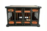 Heavy Duty Duplex Indoor Dog Kennel for 2 Large Dogs – TWIN DEN | Furniture Style Steel Frame Metal Wood-Grain Panel with Pull-Out Divider – Titan Villa