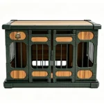 Heavy Duty Duplex Indoor Dog Kennel for 2 Giant Dogs – TWIN DEN XL | XXL Furniture Style Steel Frame Metal Wood-Grain Panel with Pull-Out Divider – Titan Villa
