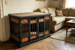 Heavy Duty Duplex Indoor Dog Kennel for 2 Giant Dogs – TWIN DEN XL | XXL Furniture Style Steel Frame Metal Wood-Grain Panel with Pull-Out Divider – Titan Villa - Image 4