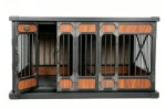 Heavy Duty Triple Indoor Dog Kennel for 3 Giant Dogs – TRIPLE DEN XL | XXL Furniture Style Steel Frame Metal Wood-Grain Panel 3 Independent Rooms – Titan Villa
